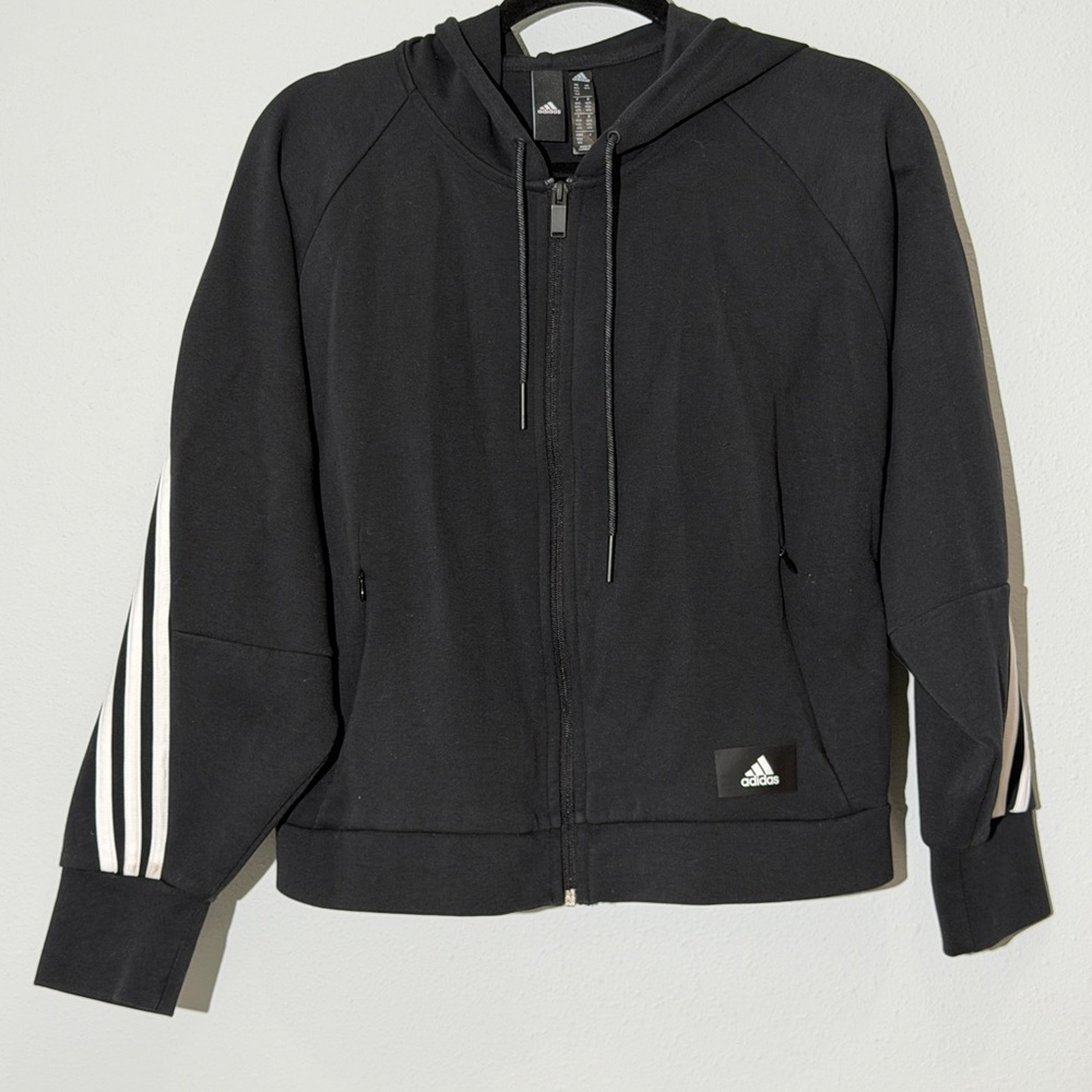 Adidas Crop Black Hoodie Jacket